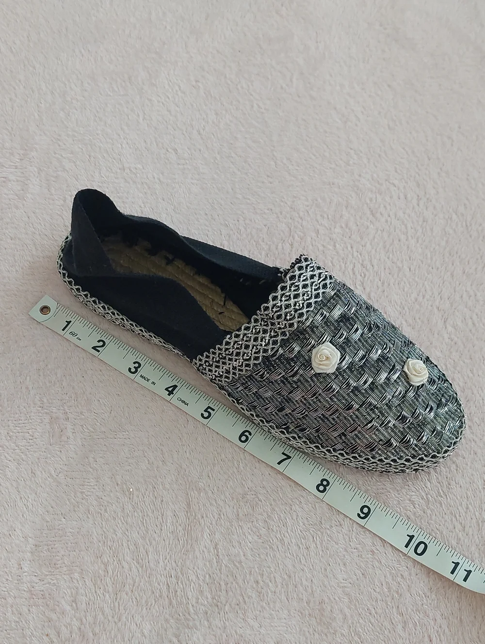 Embellished Black and Silver Espadrille Flats NWOT